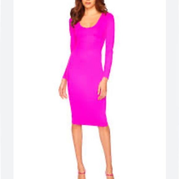 NWT Susana Monaco U Neck Bodycon MIDI Dress Pink Glo XL Revolve - Picture 1 of 15